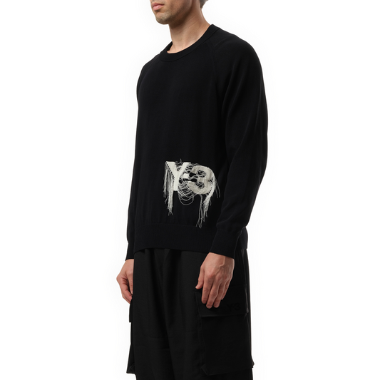 Frayed Logo Knit Sweater in Black