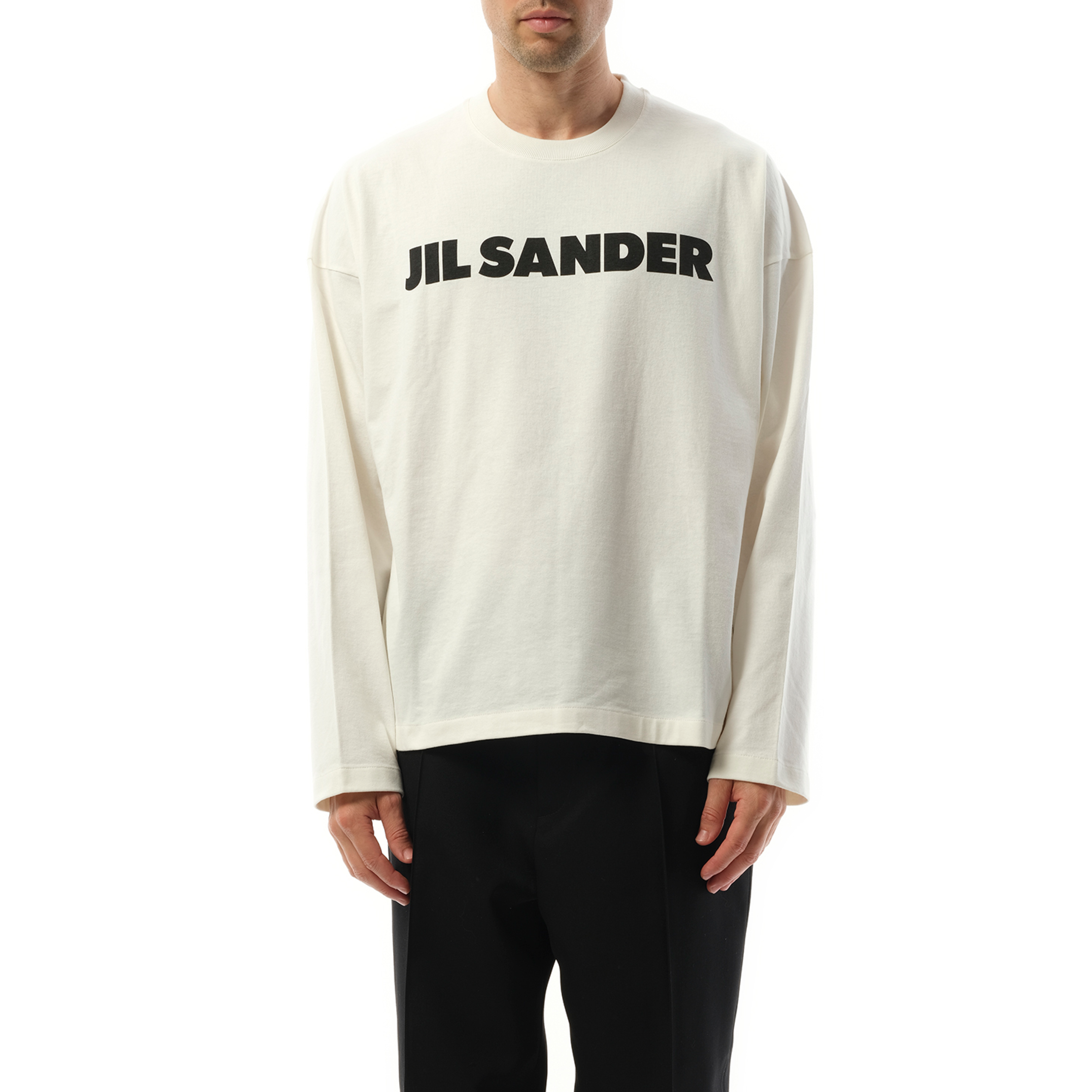 Jil Sander Logo Long Sleeve T-Shirt in Porcelain