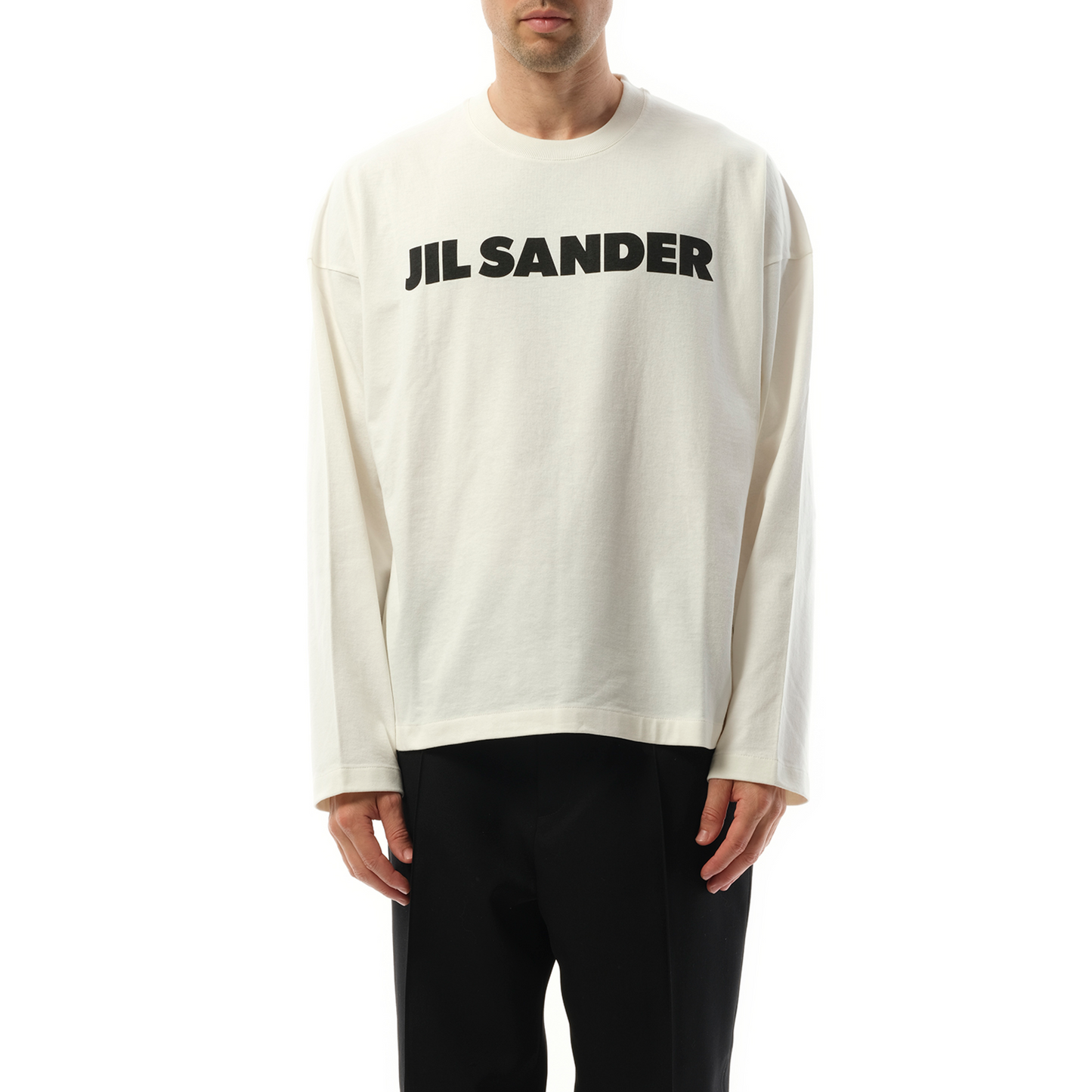 Jil Sander Logo Long Sleeve T-Shirt in Porcelain