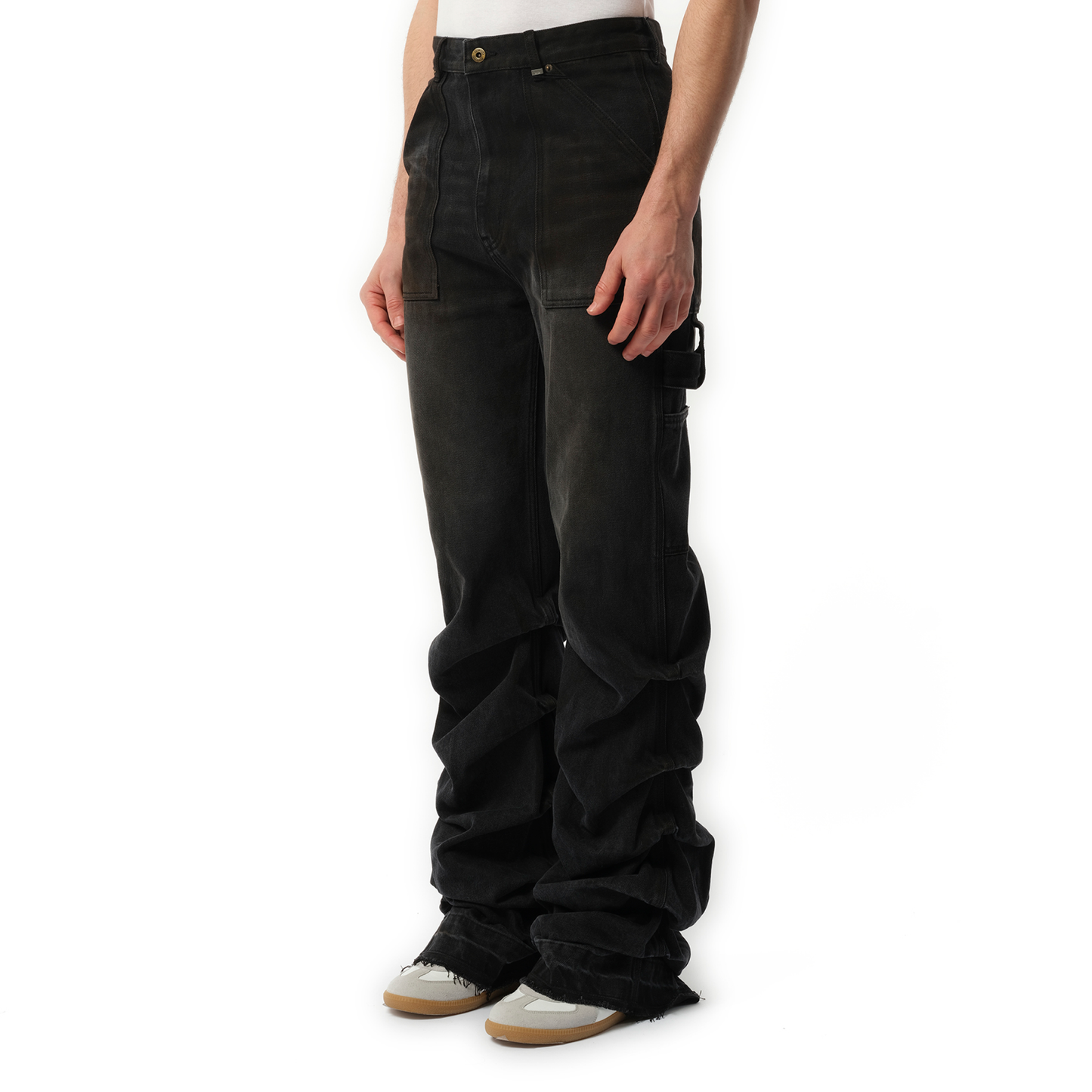 Washed and Wrinkled Denim Pants in Black