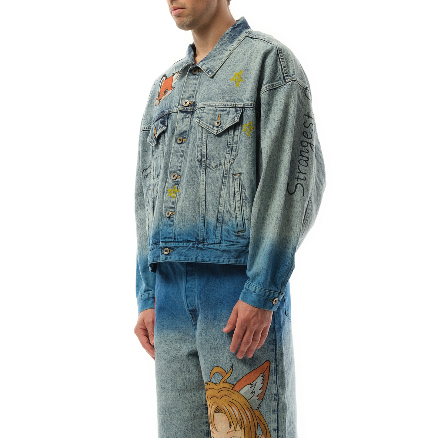 Anime Hand-Painting Denim Jacket in Blue