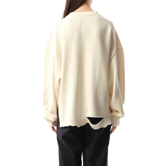 Distressed Rib Sweater in Ivory