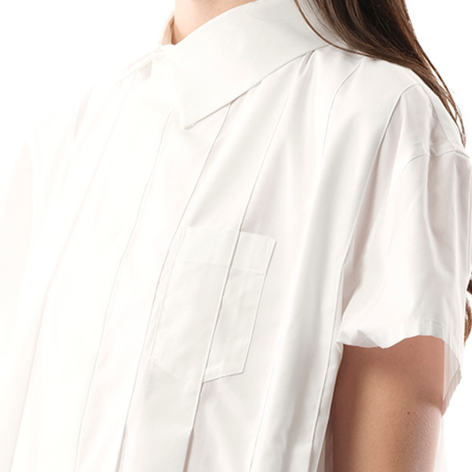 Asymmetric Cotton Poplin Shirt in Off White