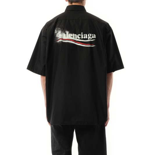 Political Stencil Short Sleeve Large Shirt in Black