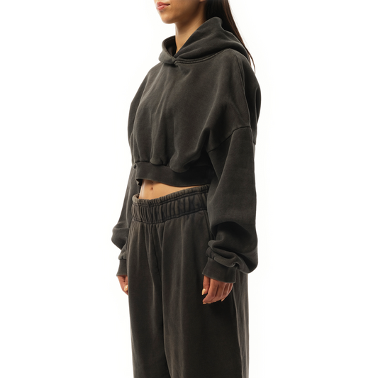 Cropped Heavy Hood in Washed Black