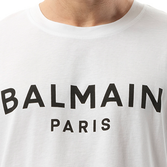 Balmain Print Reg Fit T-Shirt in White/Black