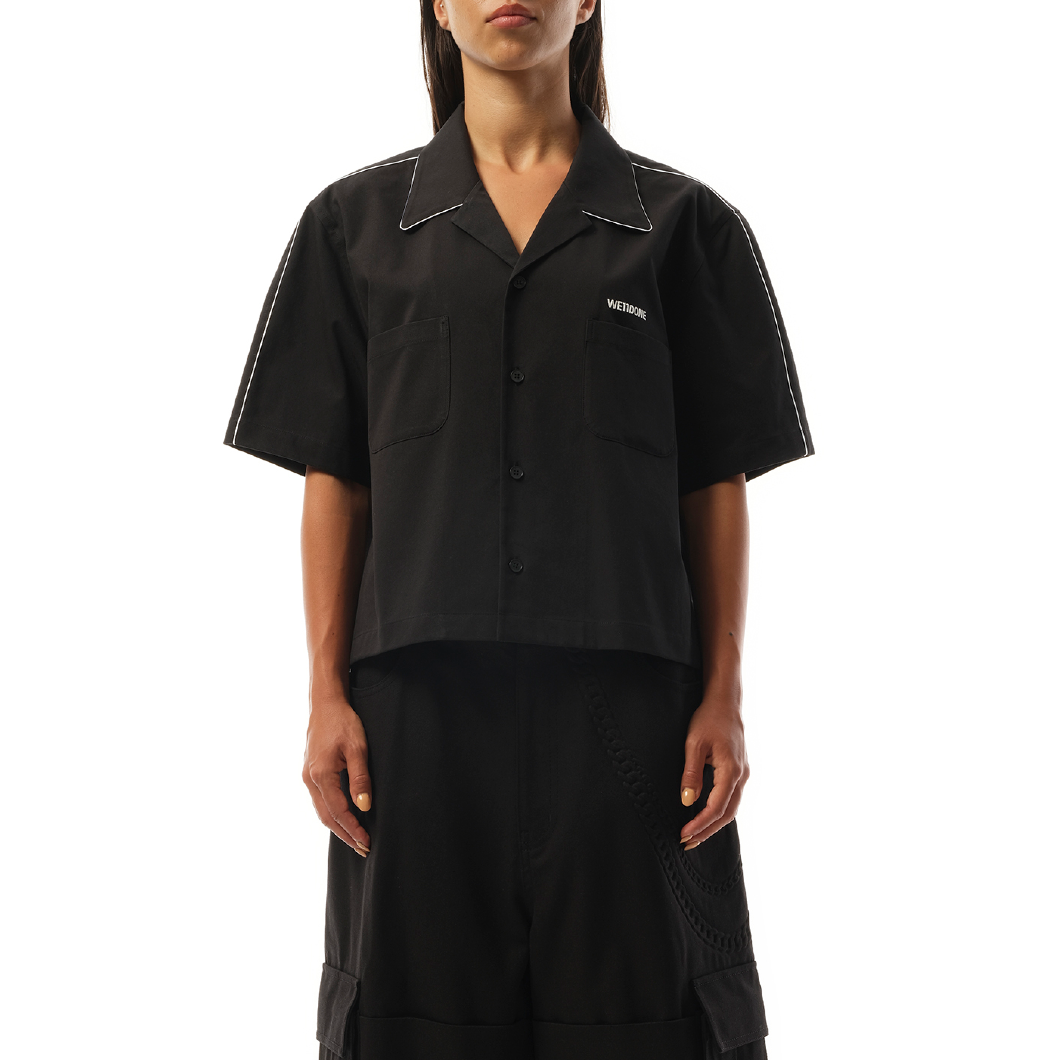 Short-Sleeved Convertible Shirt in Black