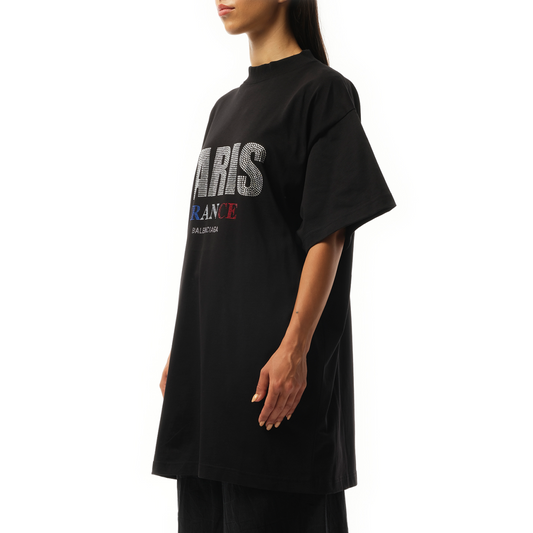 Paris Strass Oversized T-Shirt in Black