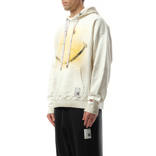 Smily Face Printed Distressed Hoodie in White