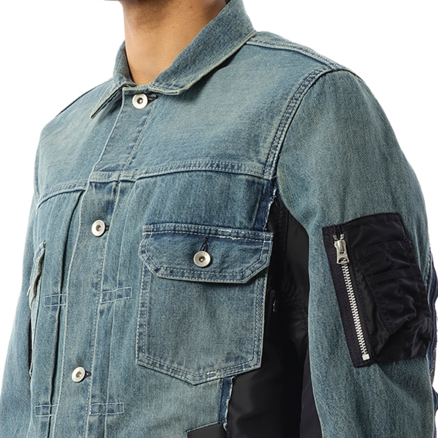 Denim Nylon Twill Jacket in Light Blue