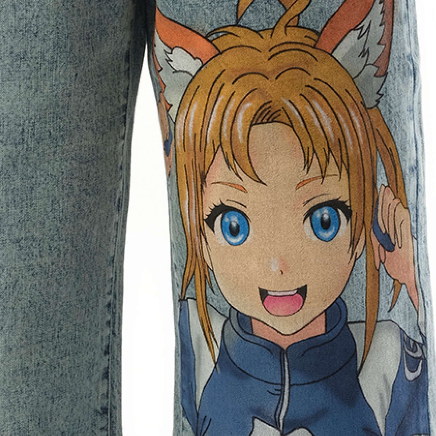 Anime Hand-Painting Denim Pants in Blue