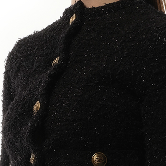 Cropped Tweed Cardigan in Black