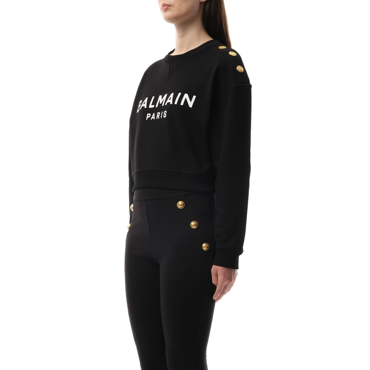 3 Button Balmain Printed Sweatshirt in Black/White