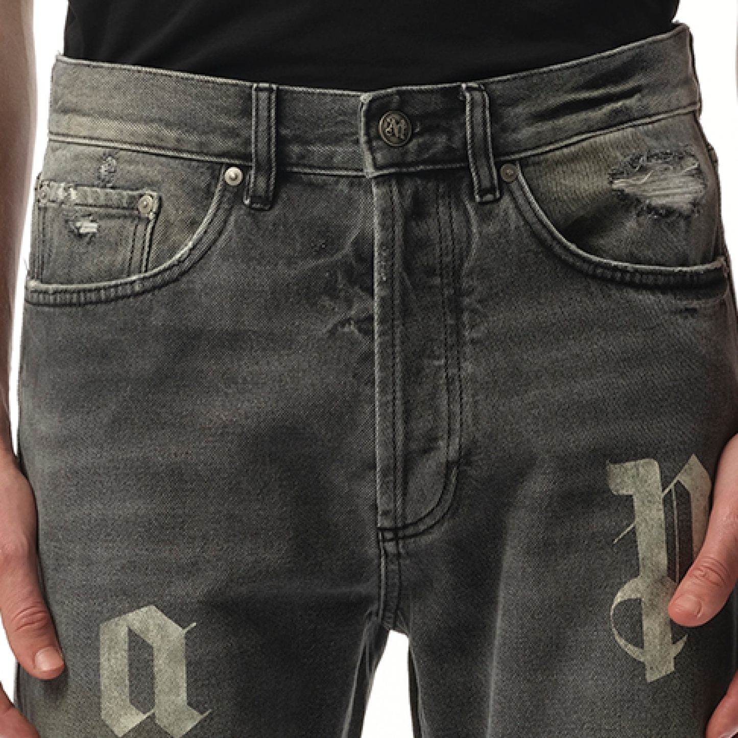 5 Pockets Logo Patch Denim Pants in Black/Black