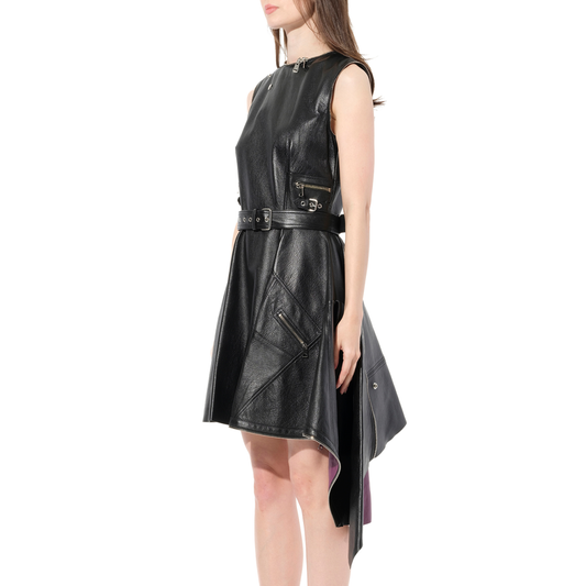 Leather Peplum Biker Dress in Black