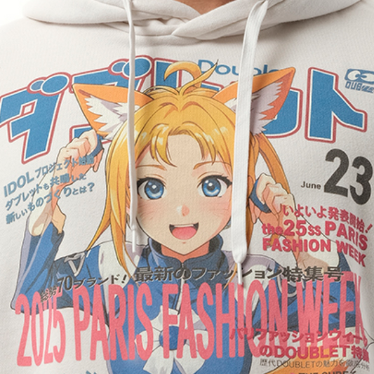 Anime Fox Girl Print Hoodie in White