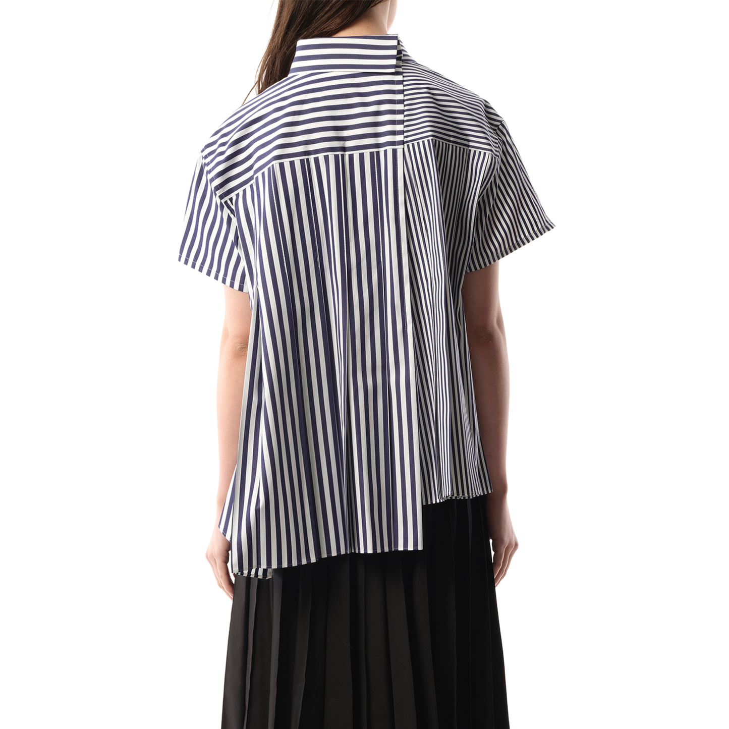 Asymmetric Cotton Poplin Shirt in Navy Stripe