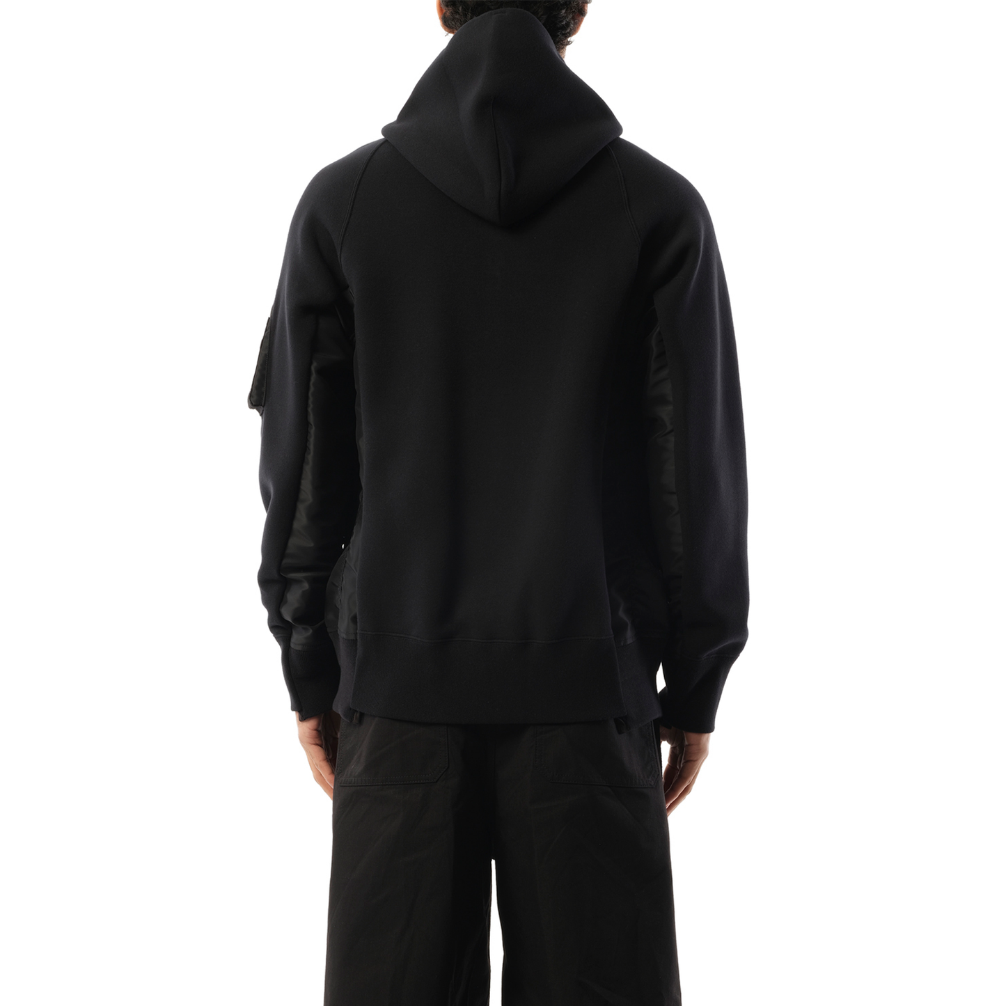 Sponge Sweat Nylon Twill  Zip Hoodie in Black