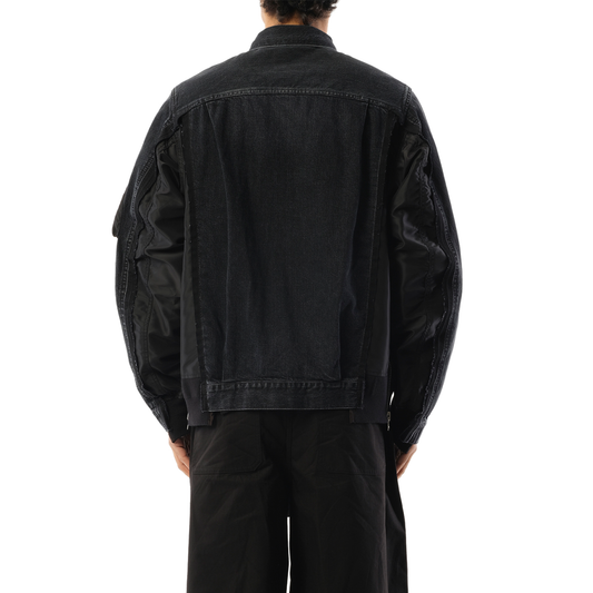 Denim Nylon Twill Jacket in Black