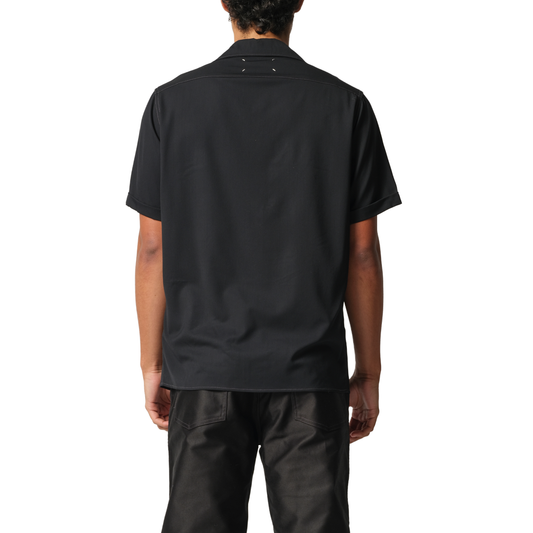 Fine Wool Short-sleeved Shirt in Black