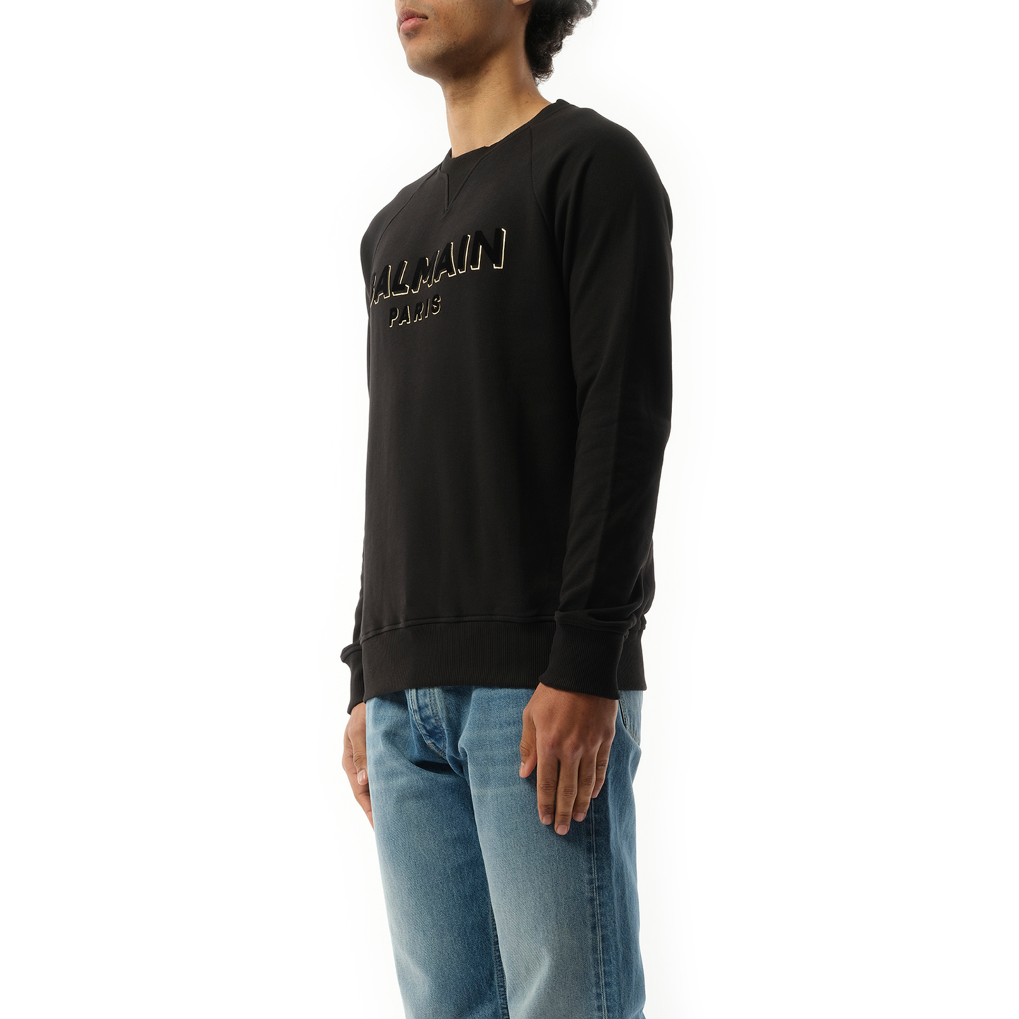 Balmain Flock 
Foil Crewneck in Black/Gold