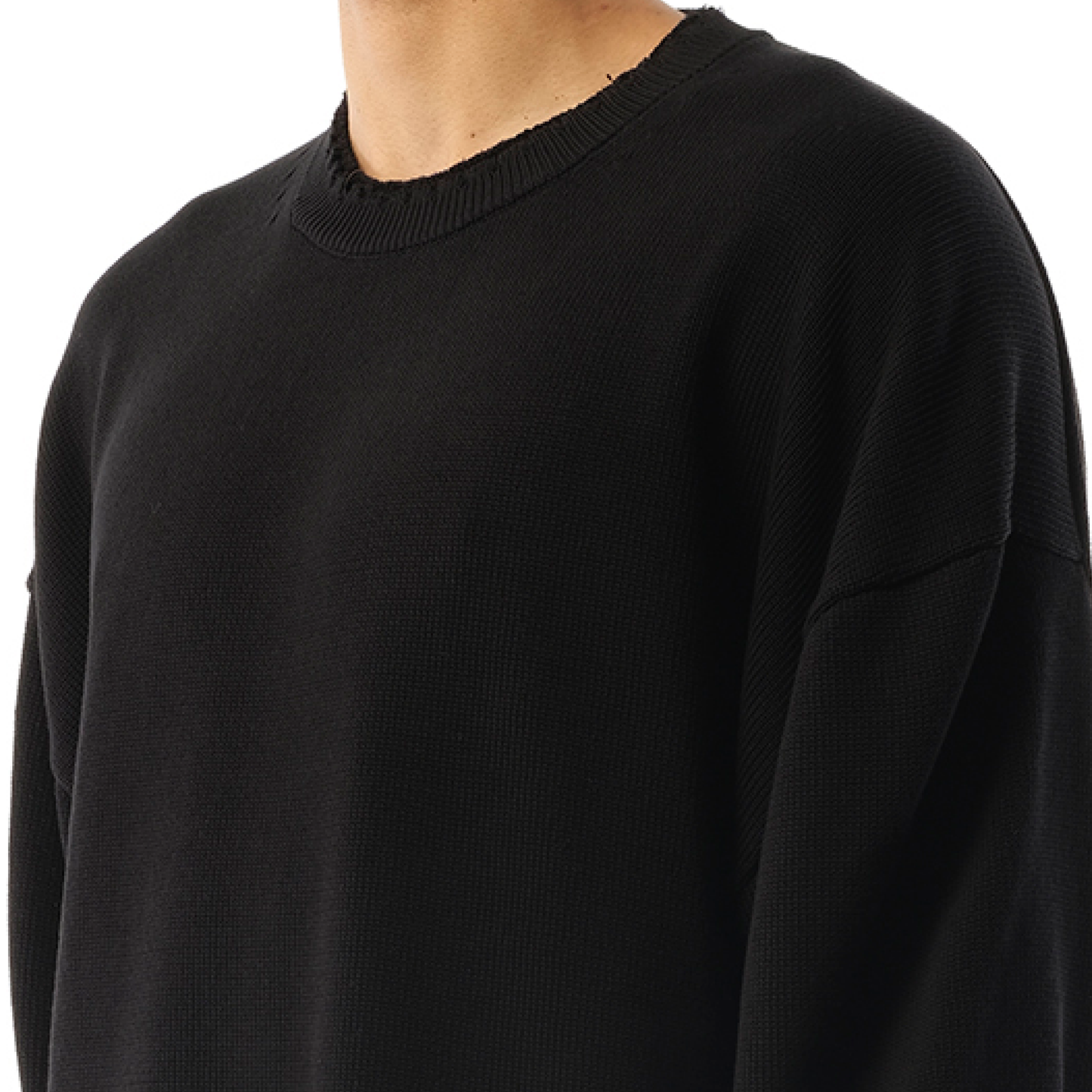 Distressed Rib Sweater in Black