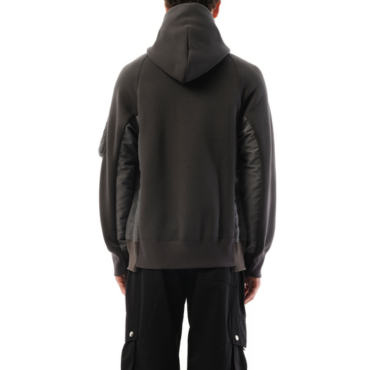 Sponge Sweat Nylon Twill Zip Hoodie in Charcoal Gray