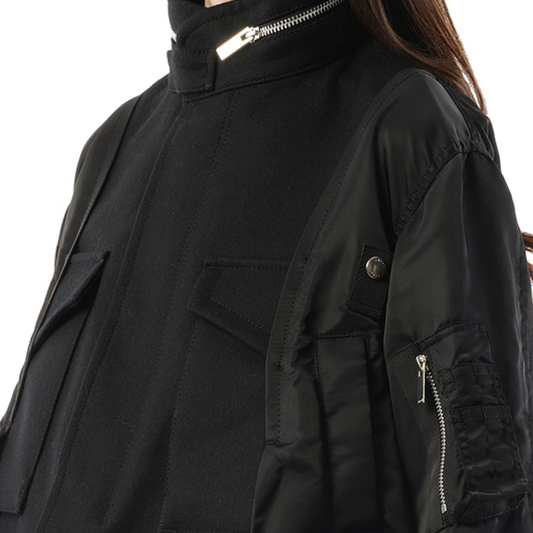 Wool Melton x Nylon Twill Jacket in Black