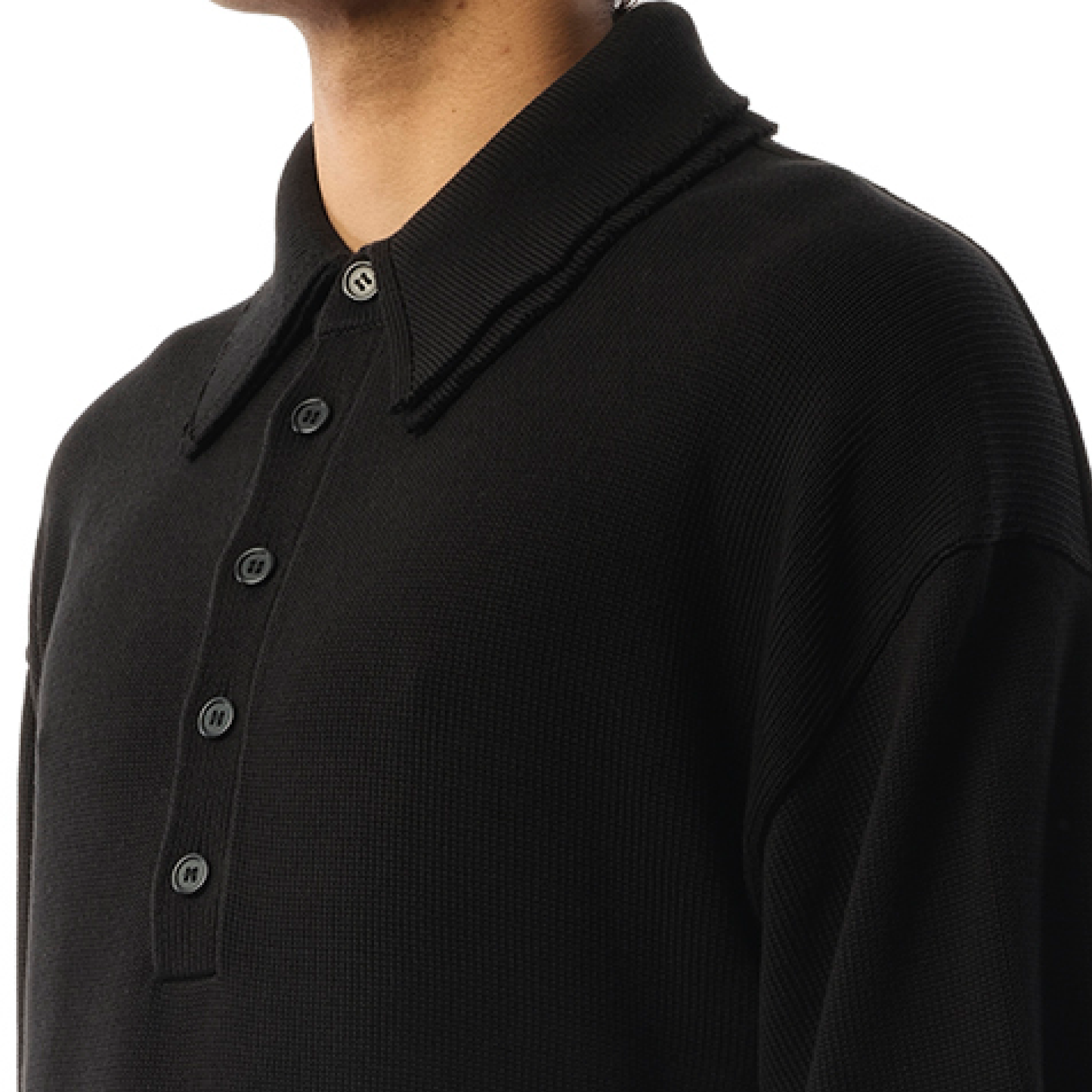 Distressed Rib Polo in Black