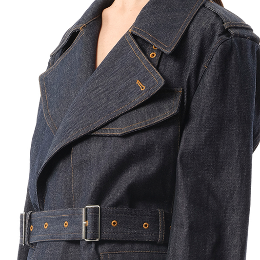 Denim Rider Trench in Raw Indigo