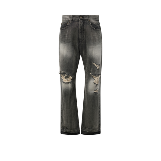 Distressed Denim Trousers in Black