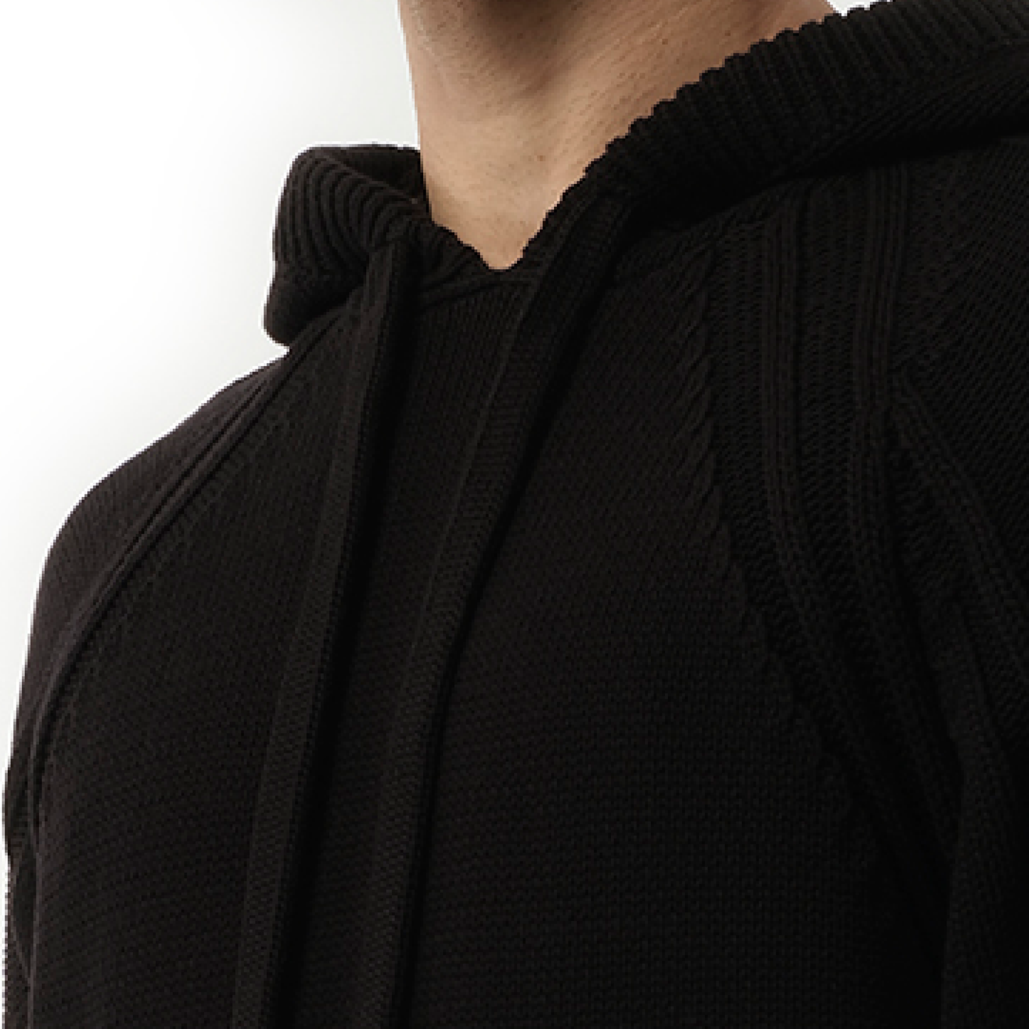 Cable Knit Hoodie in Black