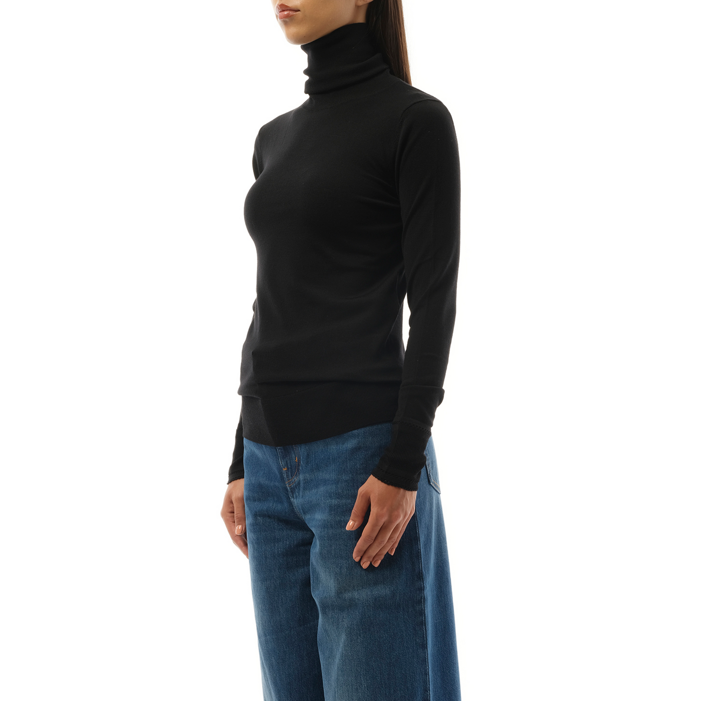 Rib Knit Turtleneck Sweater in Black