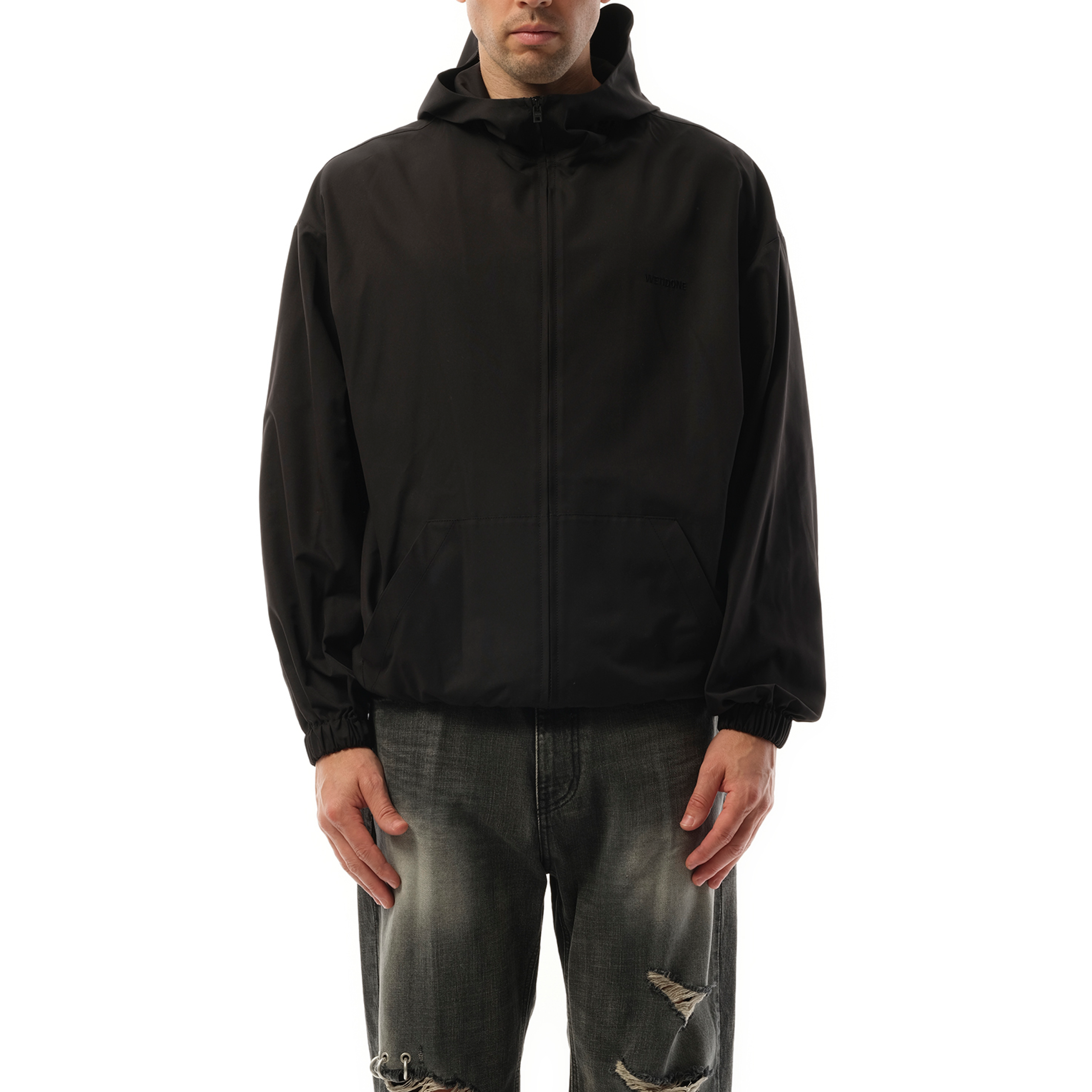 Mens Track Hoodie Windbreaker in Black