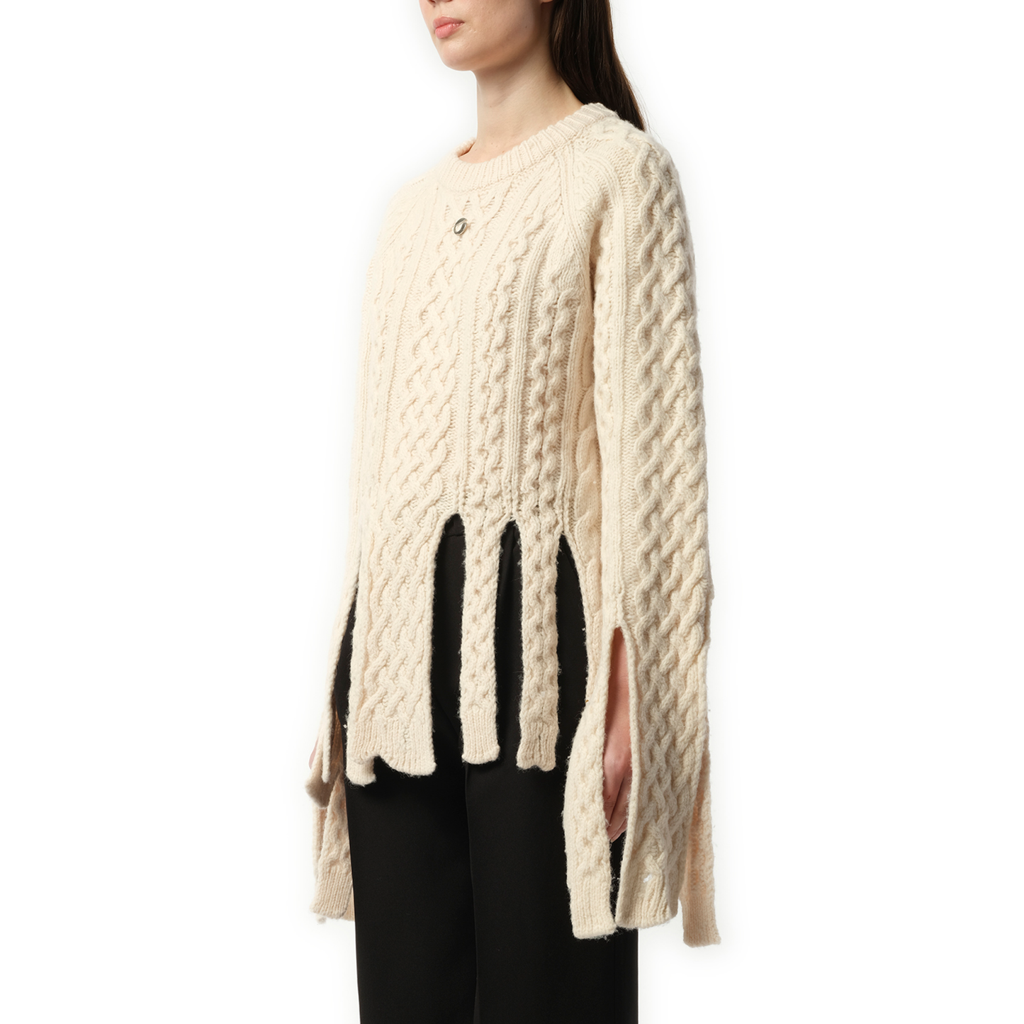 Shredded Knit Sweater in Beige