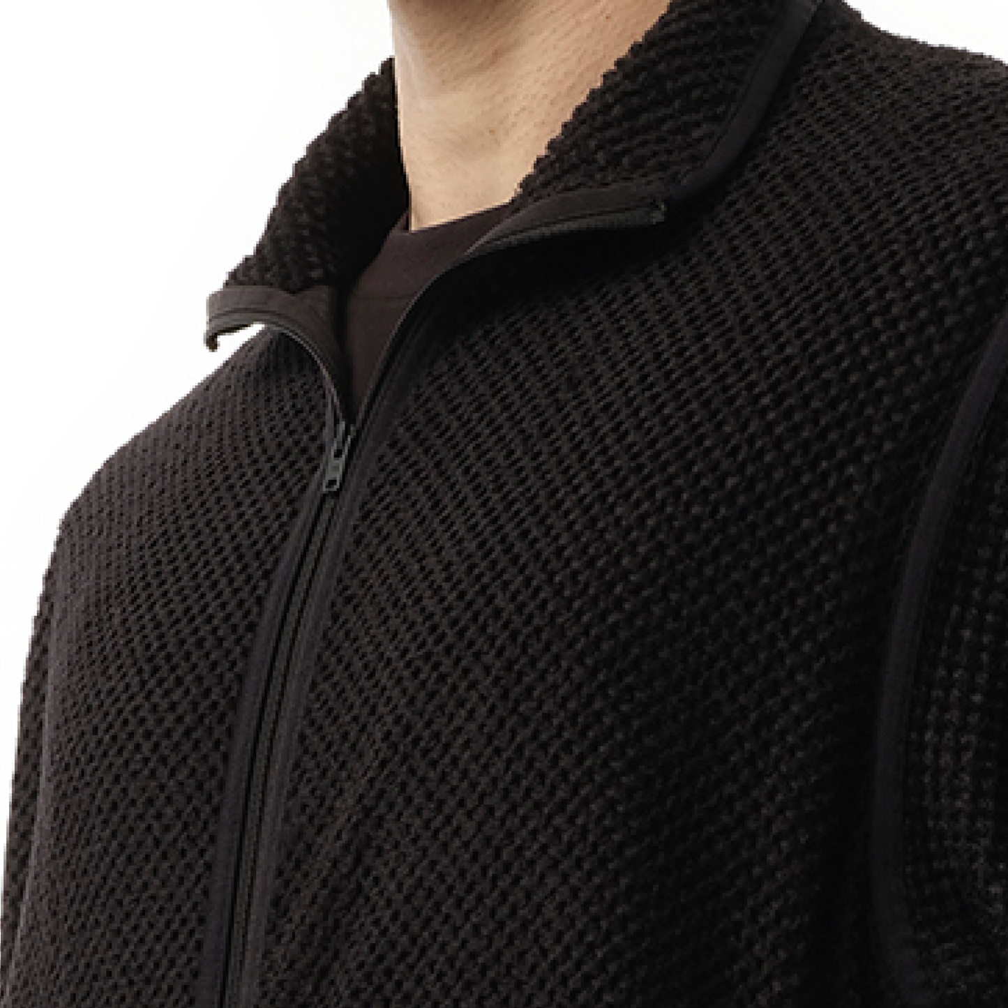 Waffle Zip Jacket in Black