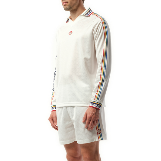 Long Sleeve Football Shirt in Off White