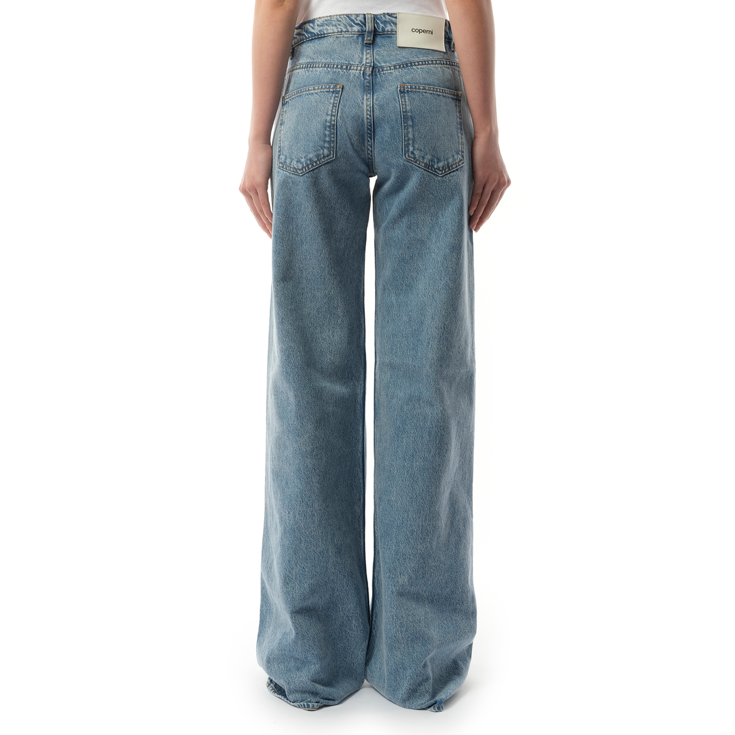 Wide Leg Denim Pants in Blue Washed