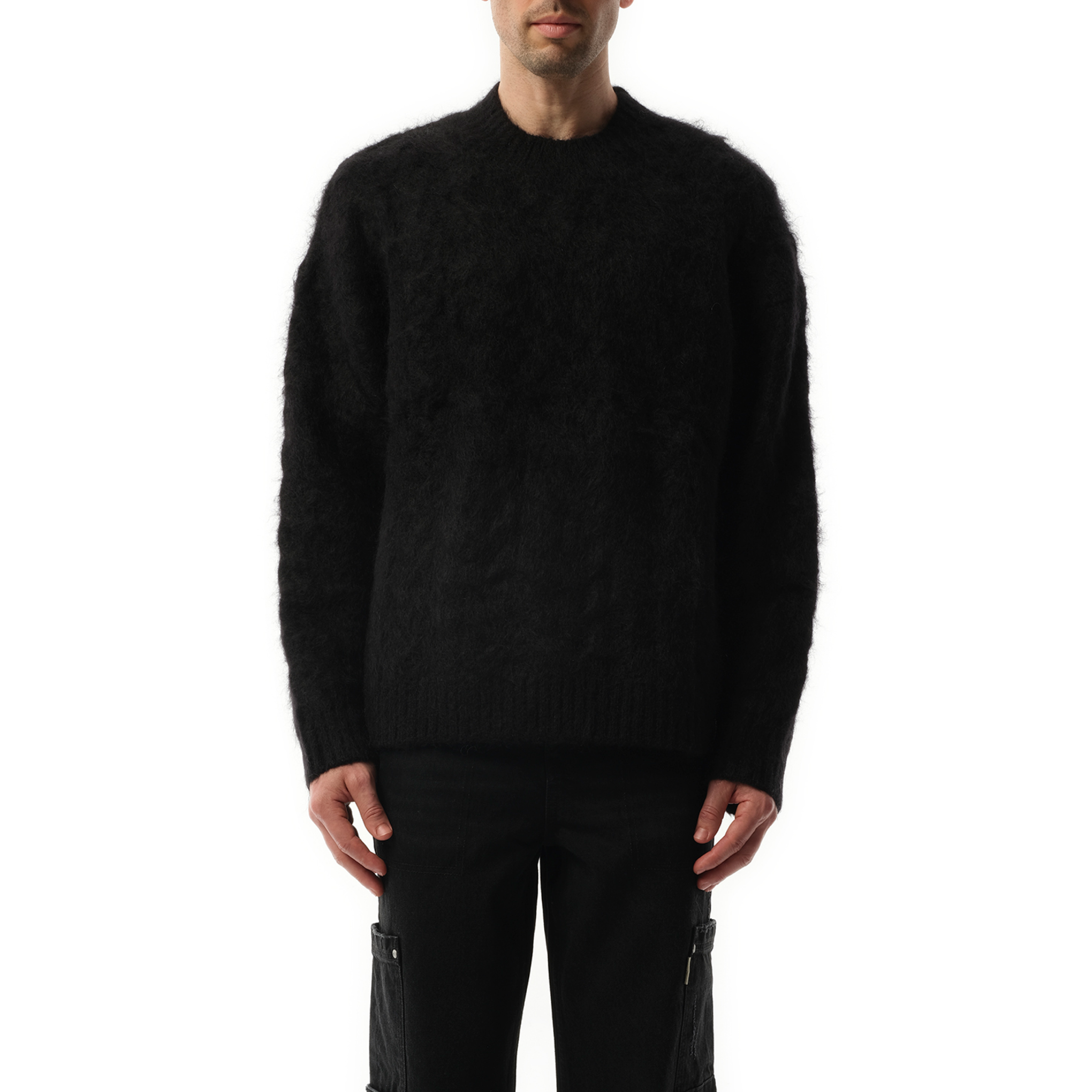 Alpaca Cable Knit Sweater in Jet Black