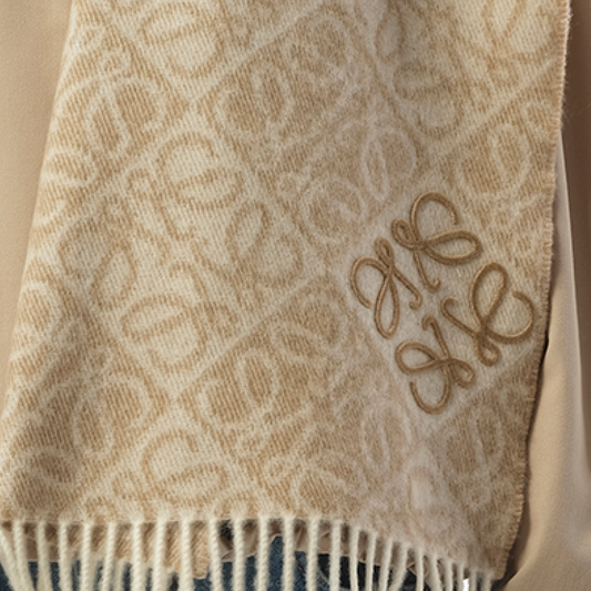 Anagram Wool Cashmere Scarf in Beige