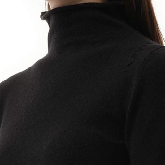 Short Sleeve Turtleneck Sweater in Black