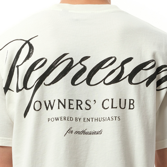 Represent Owners Club Script T-Shirt in Flat White