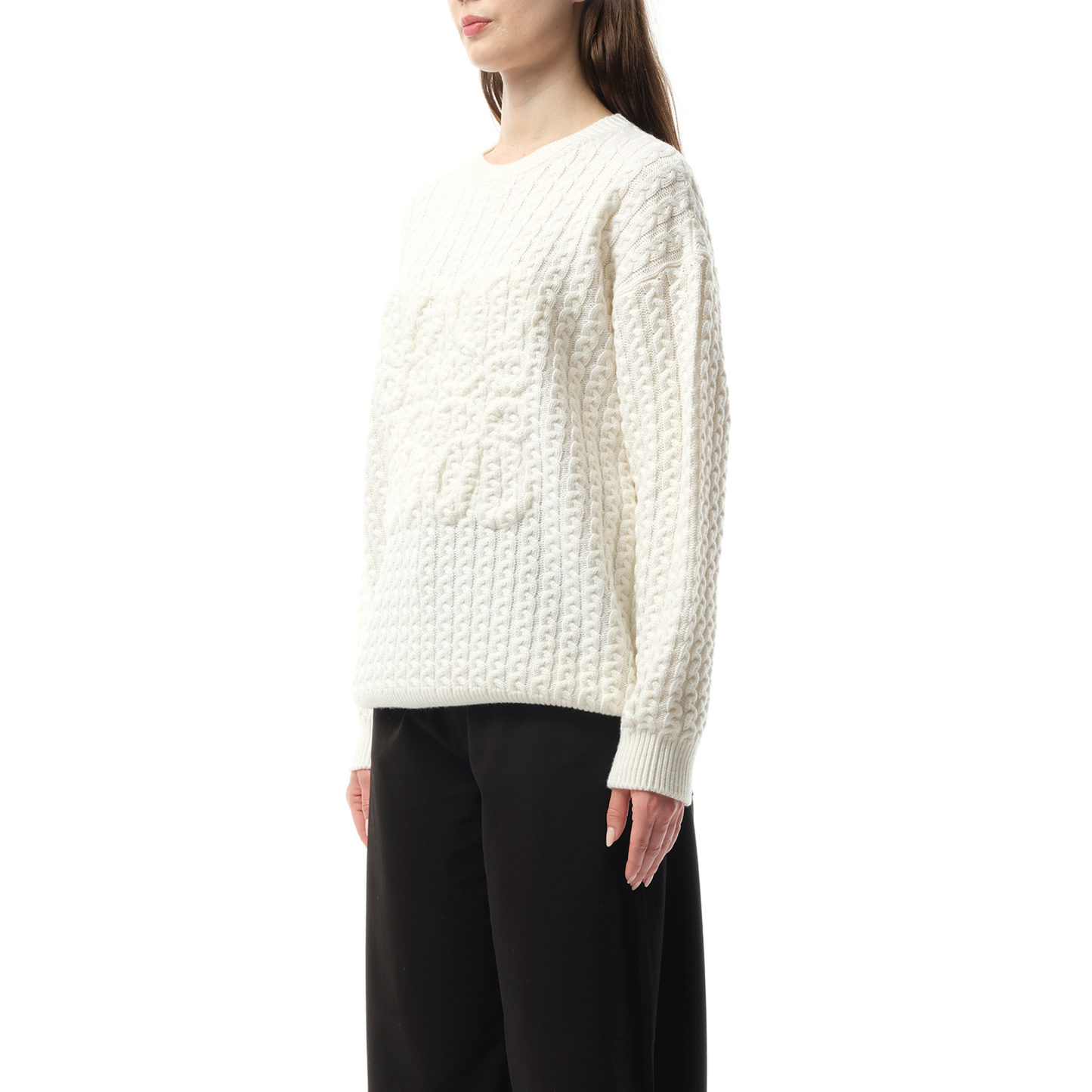 Cable Anagram Sweater in White