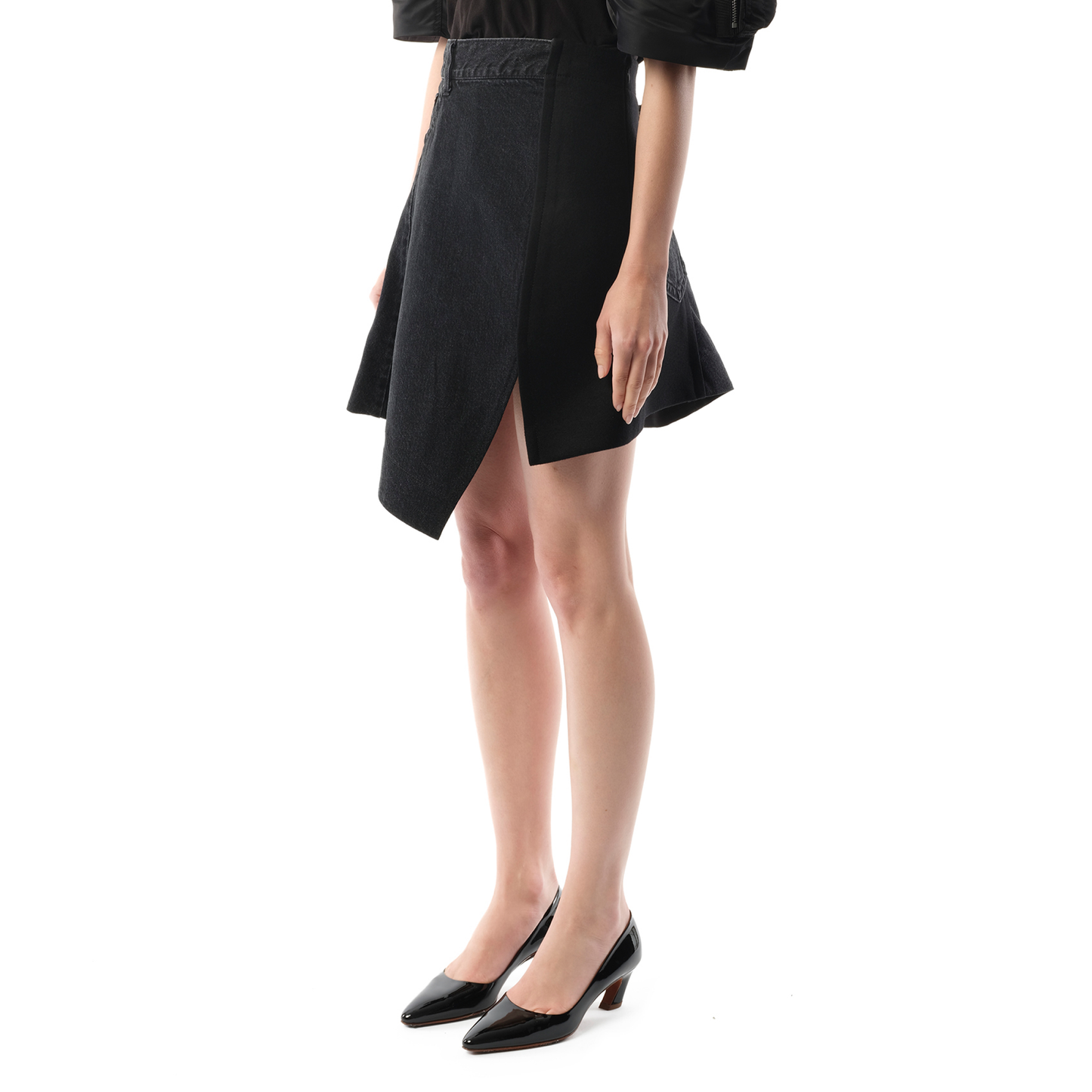 Denim x Wool Melton Skirt in Black