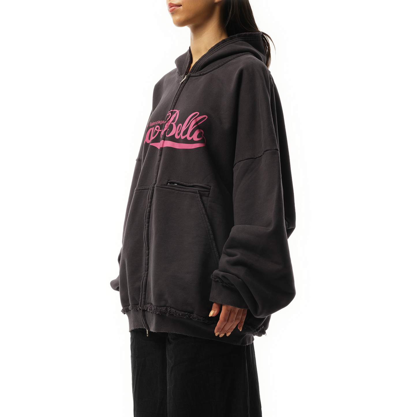 Ciao Bello Pulled Hoodie in Washed Black