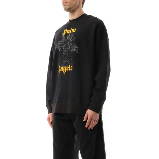 Palms Pencil Crewneck Sweatshirt in Black/Light Orange