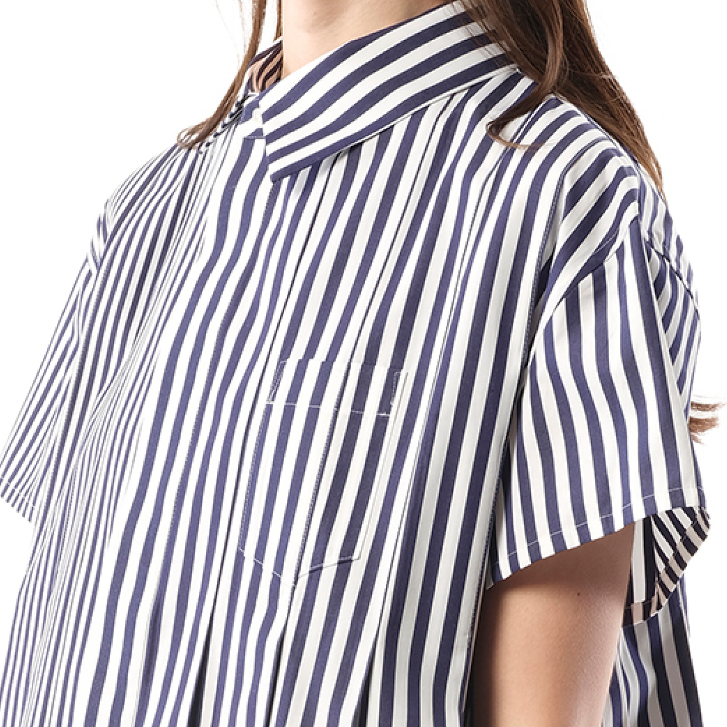 Asymmetric Cotton Poplin Shirt in Navy Stripe