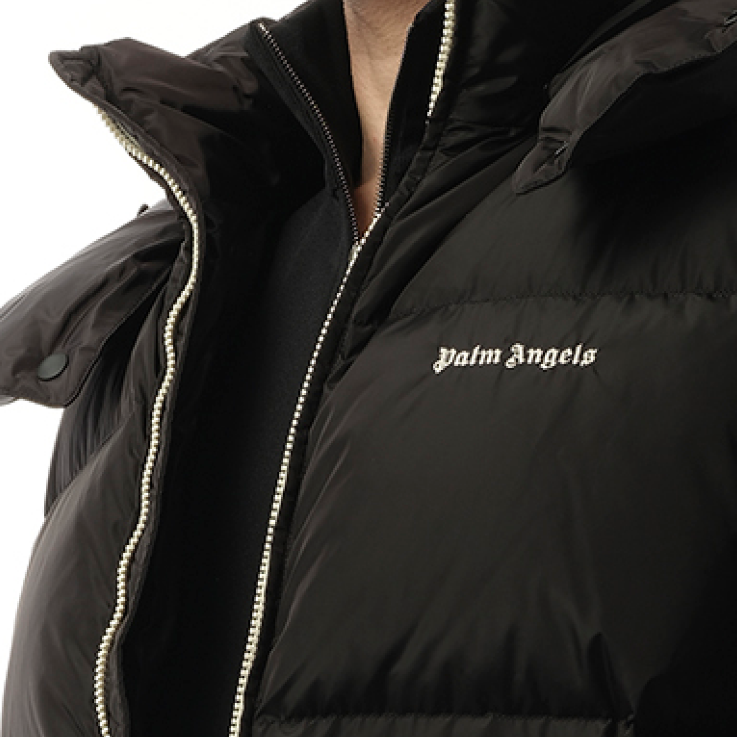 Hooded Track Down Jacket in Black/Off White