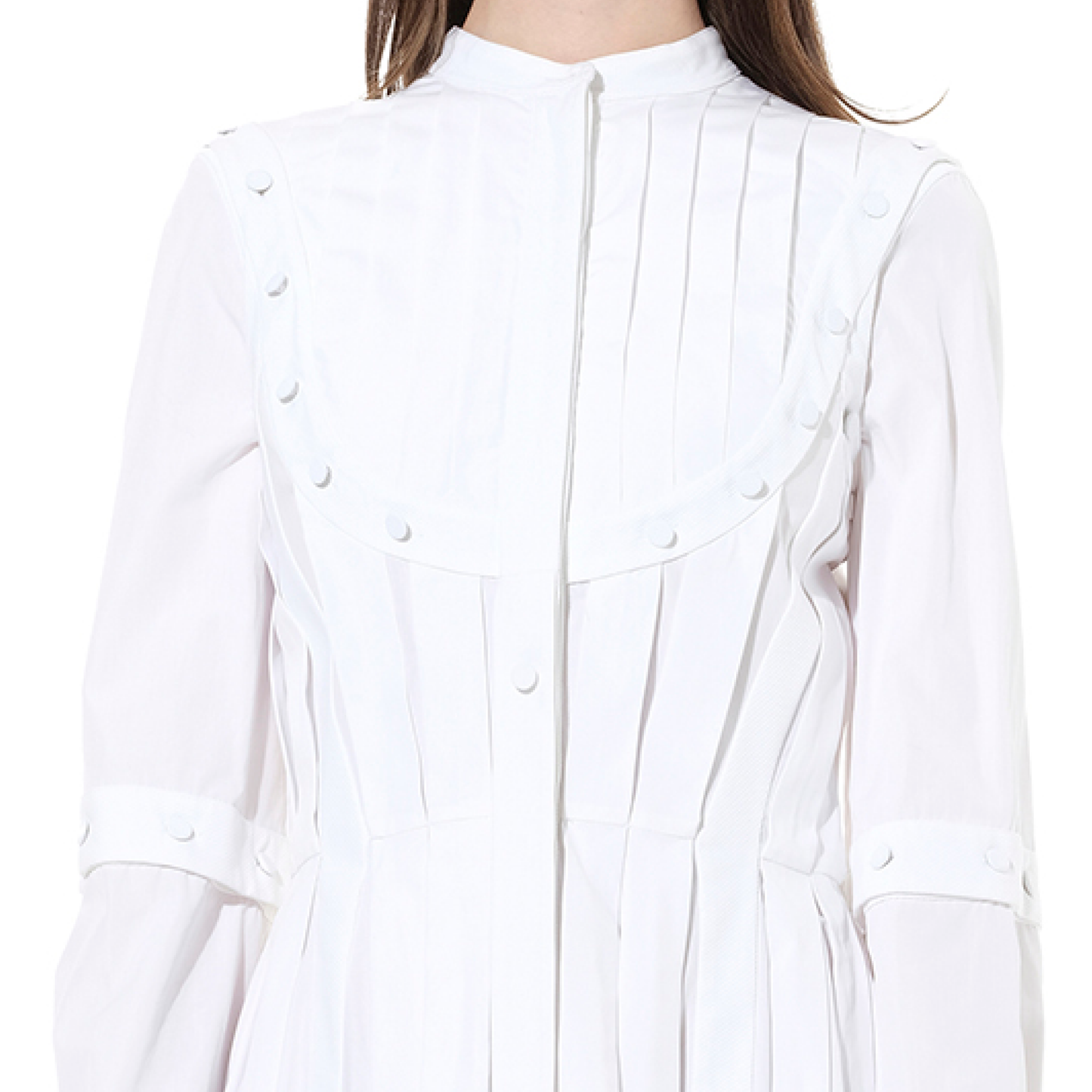 Pleated Sleeves Cotton Dress in White