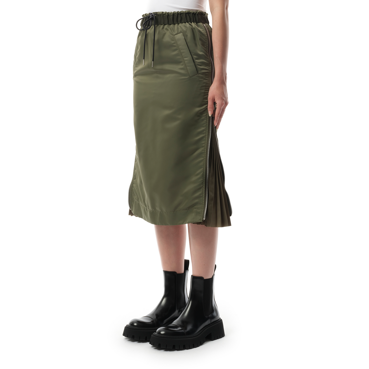 Nylon Twill Skirt in Khaki